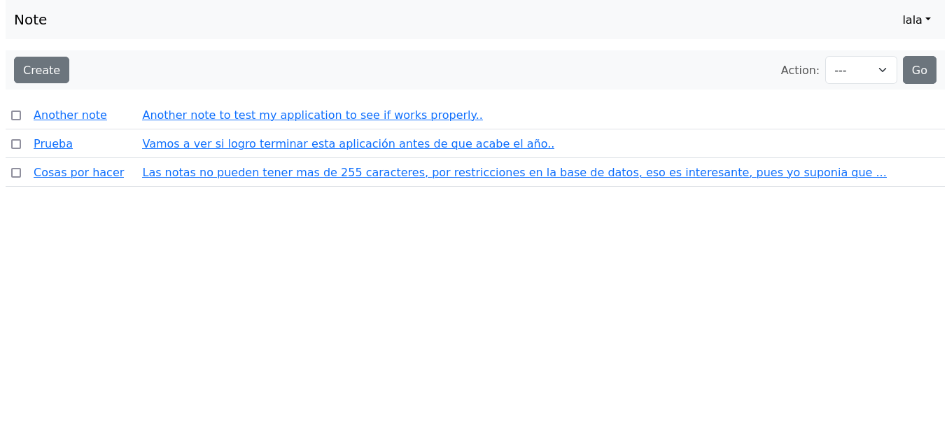 Note project using Django and other tools